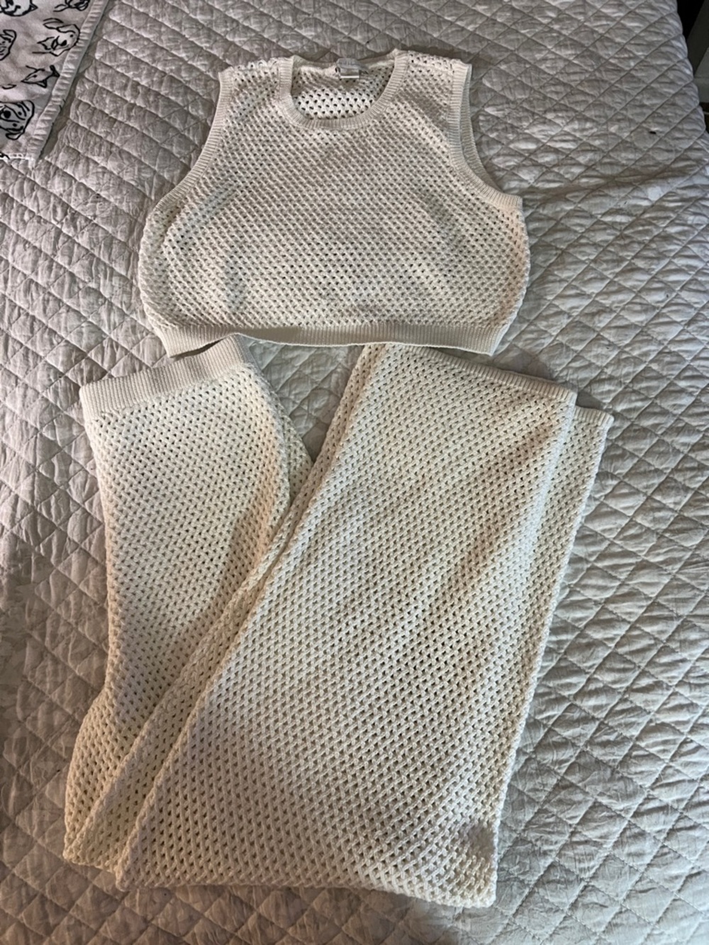 House of Harlow 1960 Cream Open-Weave Knit Top and Pants